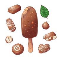 Set ice cream chocolate nut, hand drawing. Vector illustration