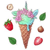 Set berries ice cream nuts. Vector illustration. Hand drawing