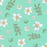 Seamless pattern daffodils. Hand drawing vector illustration