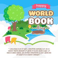 floating pop up story book with nature scenery. cartoon vector illustration