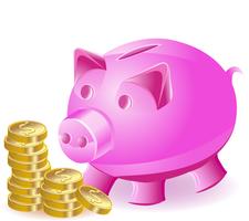 La caja de dinero es un cerdo y monedas de oro. vector