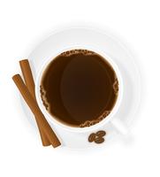 Taza de café con ilustración de vector de vista superior de palitos de canela