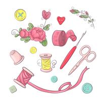 Set of mannequin sewing accessories. Hand drawing. Vector illustration