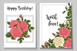 Postcard coral roses. Hand drawing Vector illustration