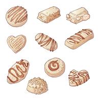 Set de caramelos de chocolate. Dibujo vectorial a mano vector