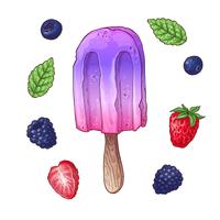 Set ice cream blueberry blackberry kiwi. Vector illustration. Hand drawing