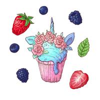 A set of cupcake berries. Vector illustration. Hand drawing