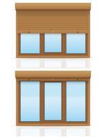 brown plastic window with rolling shutters vector illustration