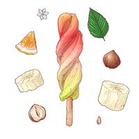 Set ice cream banana orange nut. Hand drawing. Vector illustration