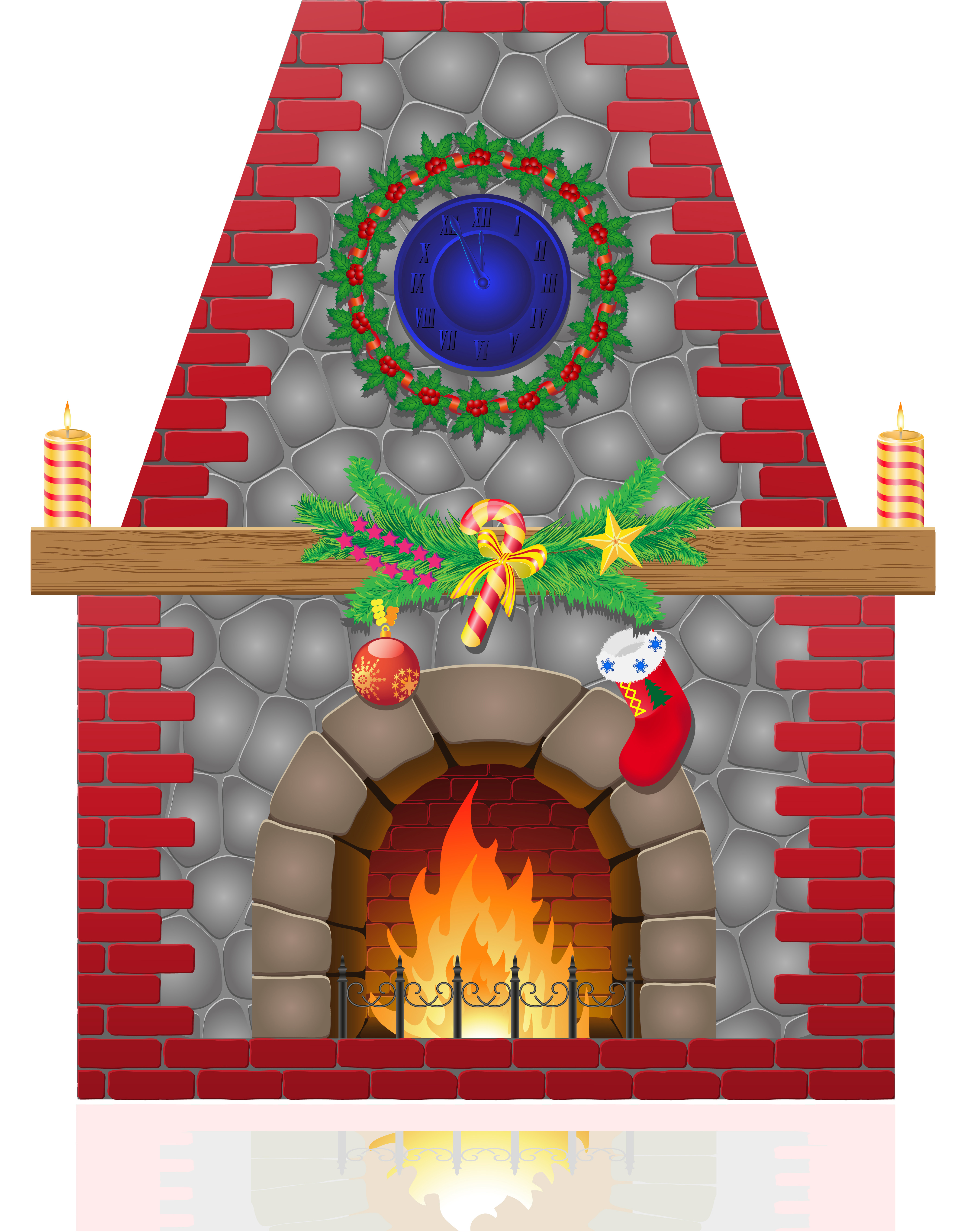 Fireplace With Christmas Decorations Vector Illustration