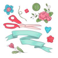 Set of mannequin sewing accessories. Hand drawing. Vector illustration