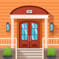 Front Door Of House Decorated By Siding vector