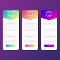 Tabla de precios de tarifas para sitios web y plantillas de aplicaciones vector