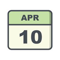 April 10th Date on a Single Day Calendar vector