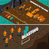 Miner People Isometric Banners vector