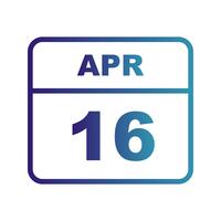 April 16th Date on a Single Day Calendar vector