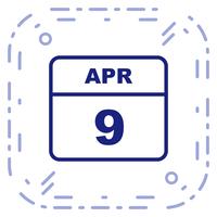 April 9th Date on a Single Day Calendar vector