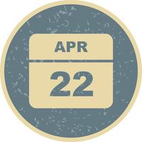 April 22nd Date on a Single Day Calendar vector