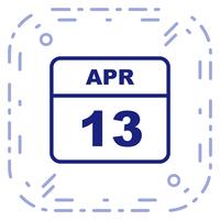 13 de abril Fecha en un calendario de un solo día vector