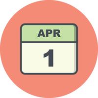 April 1st Date on a Single Day Calendar vector