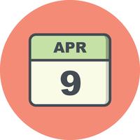 9 de abril Fecha en un calendario de un solo día vector