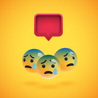 Group of high detailed yellow emoticons with a 3D speech bubble, vector illustration