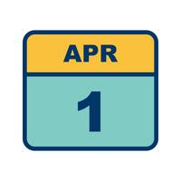 1 de abril Fecha en un calendario de un solo día vector