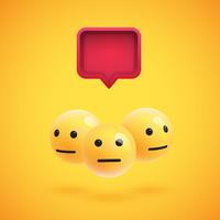 Group of high detailed yellow emoticons with a 3D speech bubble, vector illustration