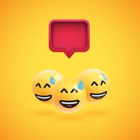 Group of high detailed yellow emoticons with a 3D speech bubble, vector illustration