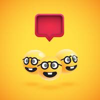 Group of high detailed yellow emoticons with a 3D speech bubble, vector illustration