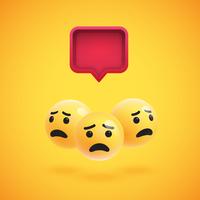 Group of high detailed yellow emoticons with a 3D speech bubble, vector illustration