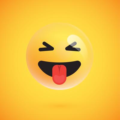 Realistic yellow emoticon in front of a yellow background, vector illustration