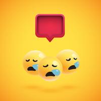 Group of high detailed yellow emoticons with a 3D speech bubble, vector illustration