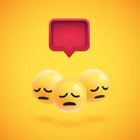 Group of high detailed yellow emoticons with a 3D speech bubble, vector illustration