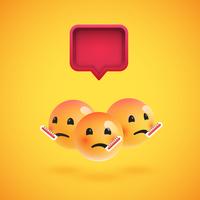 Grupo de emoticonos amarillos detallados con un bocadillo de diálogo 3D, ilustración vectorial vector