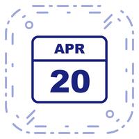 April 20th Date on a Single Day Calendar vector