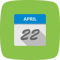 April 22nd Date on a Single Day Calendar vector