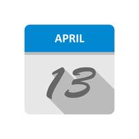 13 de abril Fecha en un calendario de un solo día vector