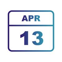 13 de abril Fecha en un calendario de un solo día vector