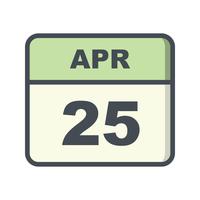 April 25th Date on a Single Day Calendar vector