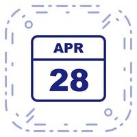 28 de abril Fecha en un calendario de un solo día vector