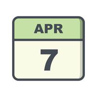 April 7th Date on a Single Day Calendar vector