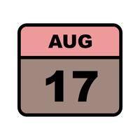 17 de agosto, fecha en un calendario de un solo día vector