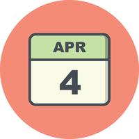 April 4th Date on a Single Day Calendar vector