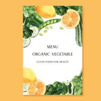 Vegetables and Fruits watercolor poster,Organic menu idea farm, healthy organic design, aquarelle  vector illustration