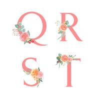 Pink Alphabet florals set collection, peach and orange peony flowers bouquets vintage, Design for wedding invitation, celebrate marriage, Thanks card decoration vector illustration.