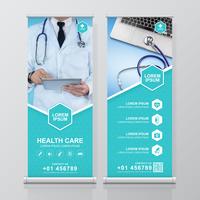 Healthcare and medical roll up design, standee and banner template decoration for exhibition, printing, presentation and brochure flyer concept vector illustration