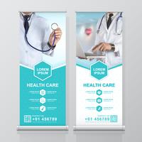 Healthcare and medical roll up design, standee and banner template decoration for exhibition, printing, presentation and brochure flyer concept vector illustration