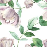 Peony flowers watercolo Pattern seamless floral botanical watercolour style vintage textile, aquarelle blossom design decor invitation card vector illustration.