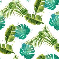 Tropical leaves. Seamless floral background. Isolated on white. Vector illustration.